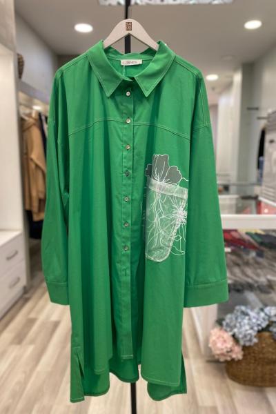 Nes Organze Cep Dikiş Detay Gömlek Yeşil