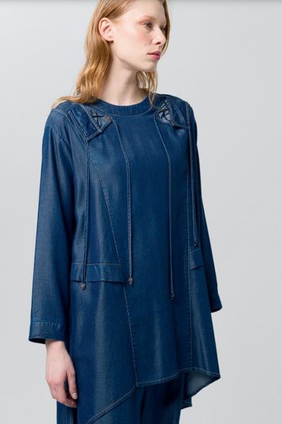 Ceremony Ön Robası Taş İşlemeli İspanyol Tencel Denim Tunik Kot (Denim)