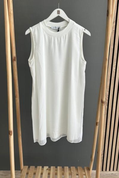 Puane Ön Şifon Detaylı İçlik  Beyaz