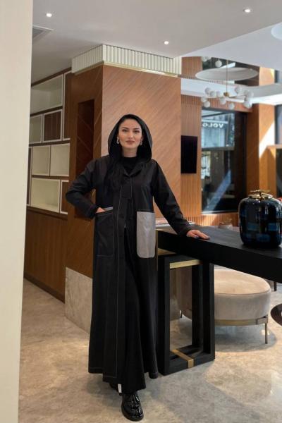 Ceremony Önden Düğmeli Ters Renk Gabrini Cepli Tesi Kap  Siyah