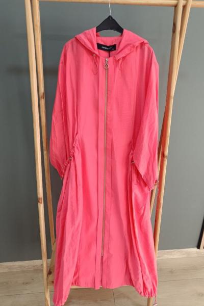 Ceremony Önden Fermuarlı Cepleri Büzgülü Uzun Cupra Kap Nar Çiçeği