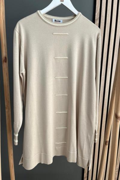 Şirin Önü Çizgi Detaylı Tunik Taş Rengi