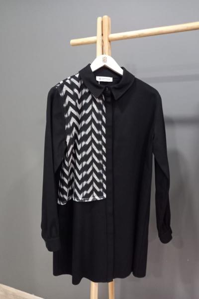 Otto File Detaylı Gabardin Tunik Siyah