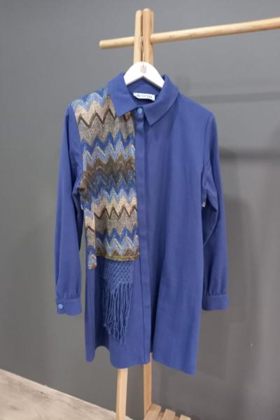 Otto File Detaylı Gabardin Tunik Mavi