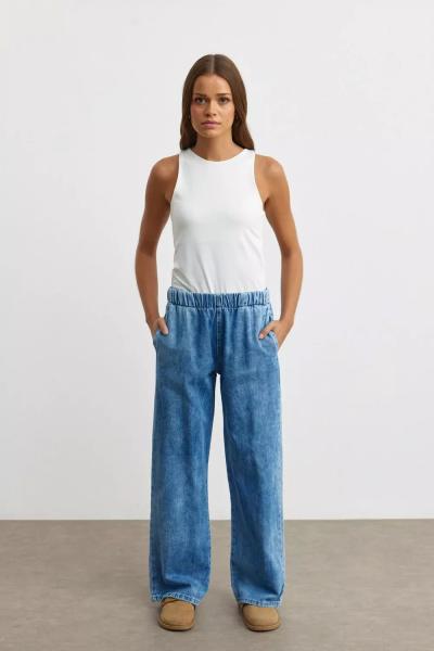 Sade Butik Palazzo New Denim Pantolon Mavi