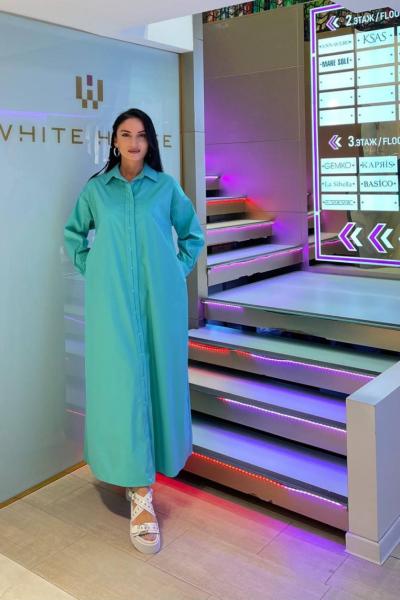 Ceremony Patı ve Kol Manşeti Punterzli Paper Touch Gömlek Elbise Turkuaz