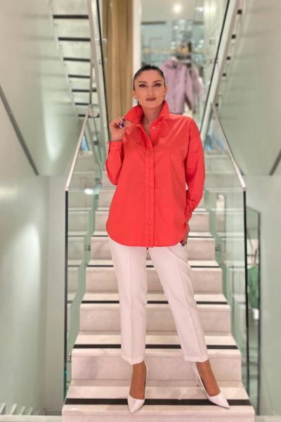 Ceremony Patı ve Kol Manşeti Punterzli Paper Touch Gömlek Nar Çiçeği