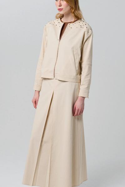 Ceremony Plikaşeli Pamuk Gabardin Etek Krem