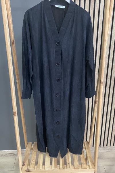 Puane İri Düğmeli Kap Siyah