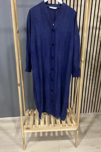 Puane İri Düğmeli Kap Lacivert