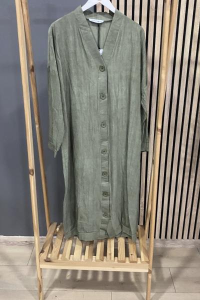 Puane İri Düğmeli Kap Haki