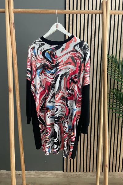 Puane Komple Dijital Baskılı Tunik Siyah