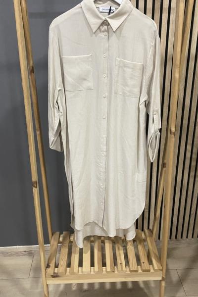 Puane Ön Cepli Uzun Tunik Taş Rengi