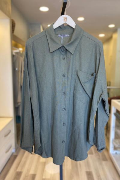 Puane Zebra Düğmeli Gömlek Haki