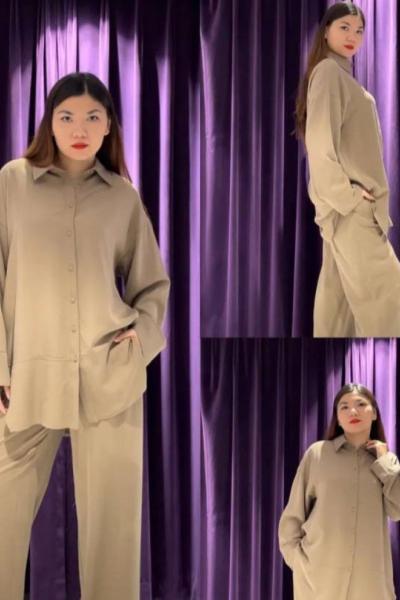 Ceremony Yanları Anvelop Detaylı Pantolonlu Tencel Takım Vizon