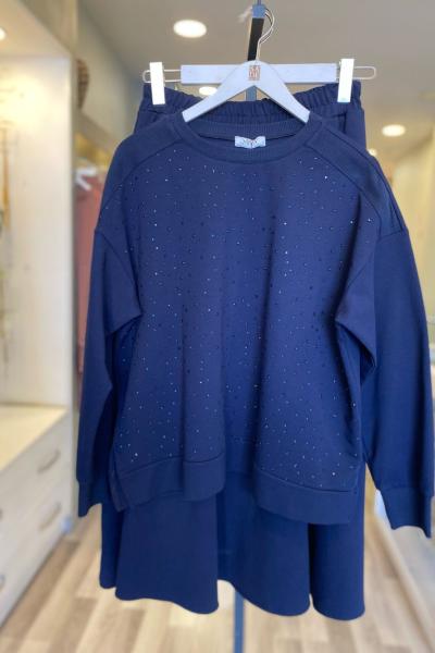 Merwish Etek Taşlı Takım Lacivert