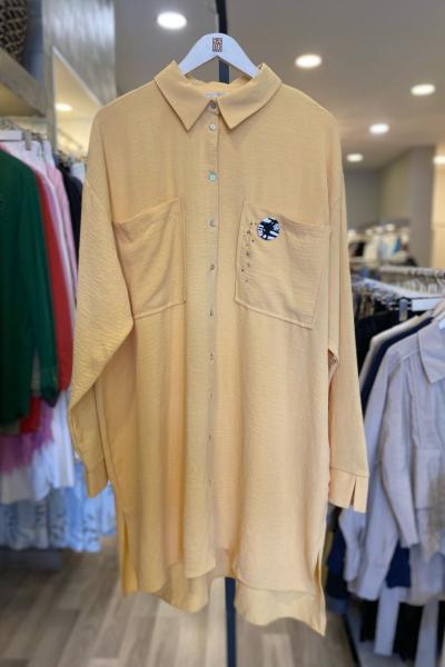 Sade Butik Tek Cebi Taşlı Sarı Tunik Hardal Sarısı