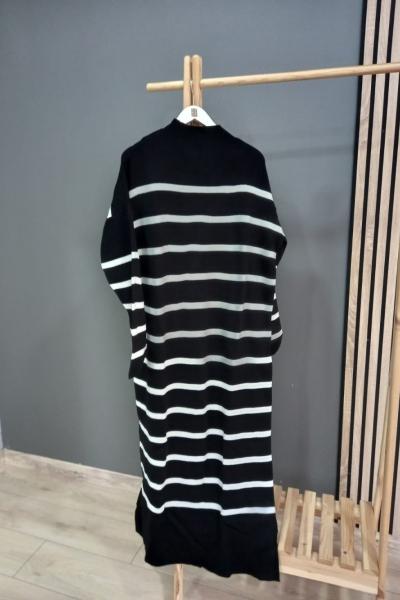 SADE Çizgili Triko Elbise Siyah