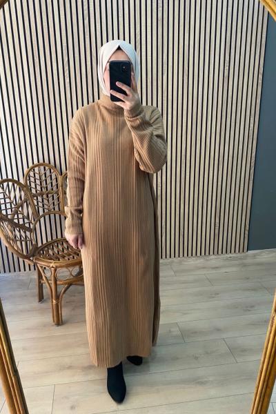 SADE Fitilli Triko Elbise Camel
