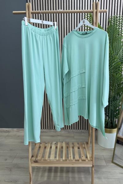 SADE Sade Pantolonlu Asimetrik Takım Su Yeşili
