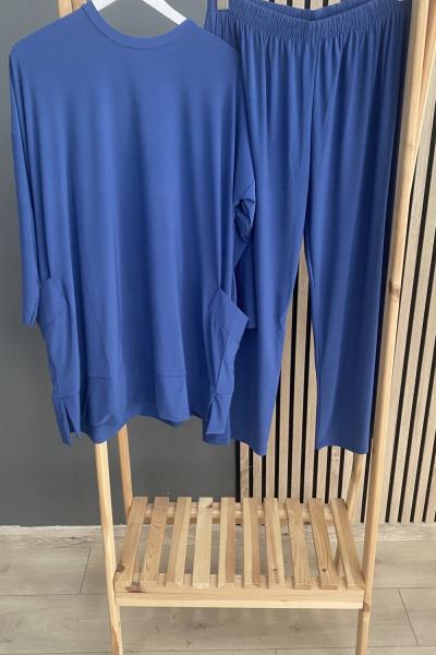 SADE Tuniği Çift Cepli Sandy Pantolonlu Takım Lacivert