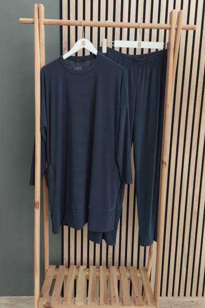 SADE Tuniği Çift Cepli Sandy Pantolonlu Takım Antrasit