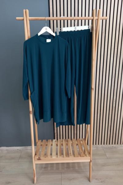 SADE Tuniği Çift Cepli Sandy Pantolonlu Takım Koyu Yeşil