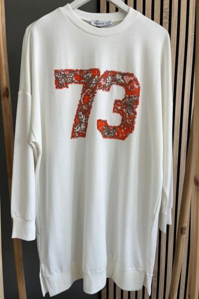 Puane Sayı Detay Sweat Shirt Beyaz