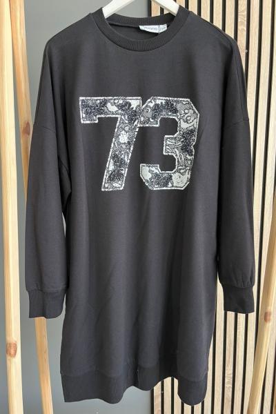 Puane Sayı Detay Sweat Shirt Siyah