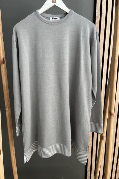 Şirin Şeritli Basic Tunik Gri