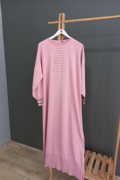 Şirin Nervürlü Triko Elbise Pembe
