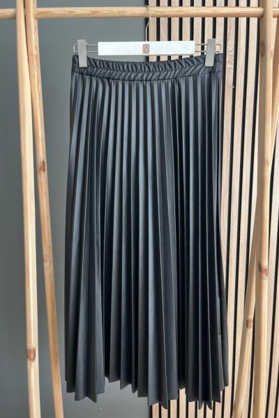 Ceremony Suni Deri Pilise Etek Siyah