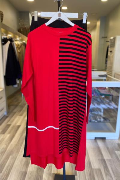 Süssü Perfect Rayon İntersiye Çizgili Takım Kırmızı