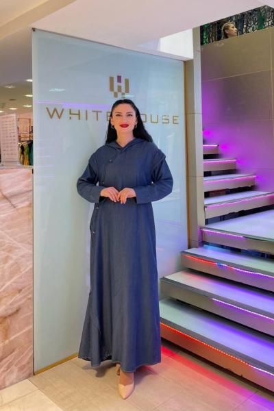 Ceremony Tek Büyük Cepli Asimetrik Denim İspanyol Tencel Elbise Kot (Denim)