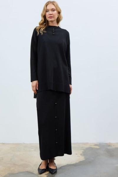 Vivalolita Önü ve Eteği Düğmeli Takım Siyah