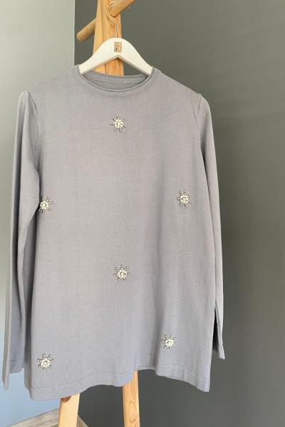 Vivalolita İncili Kazak Kar Desen  Gri