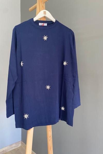 Vivalolita İncili Kazak Kar Desen  Lacivert