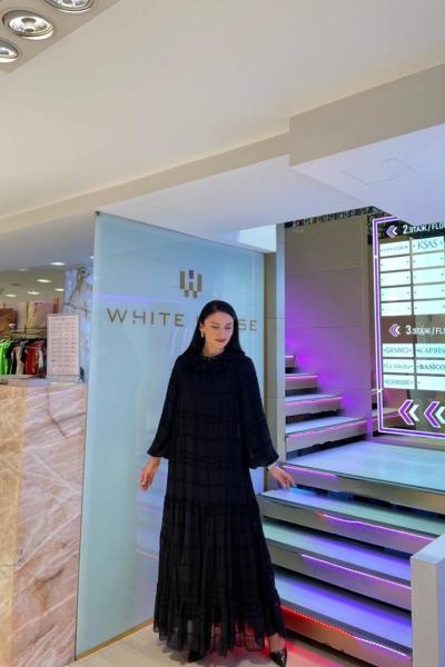 Ceremony Yakası Saten Garnili Balon Kol Riban Elbise Siyah