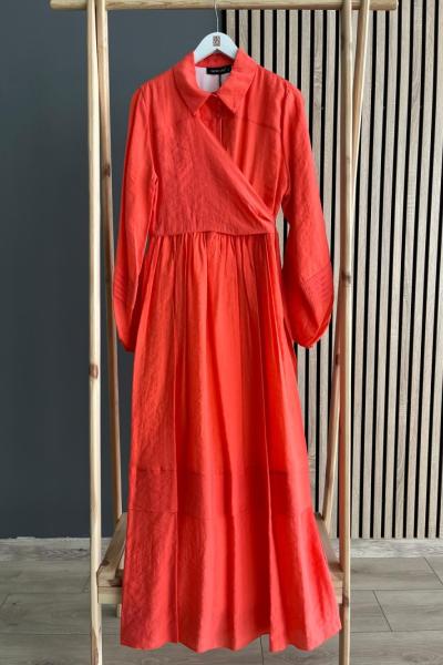 Ceremony Yandan Bağlamalı Nervürlü Elbise Nar Çiçeği