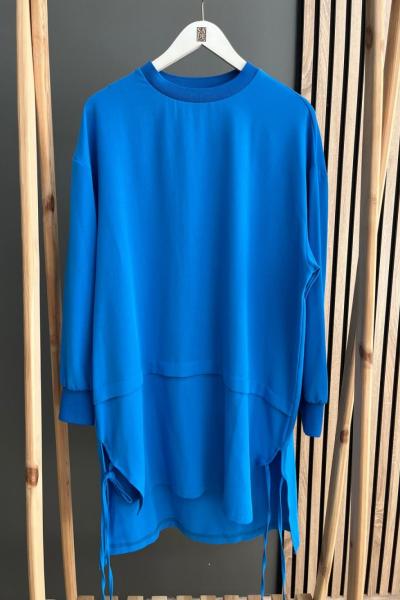 Puane Yanları İp Detaylı Tunik Mavi