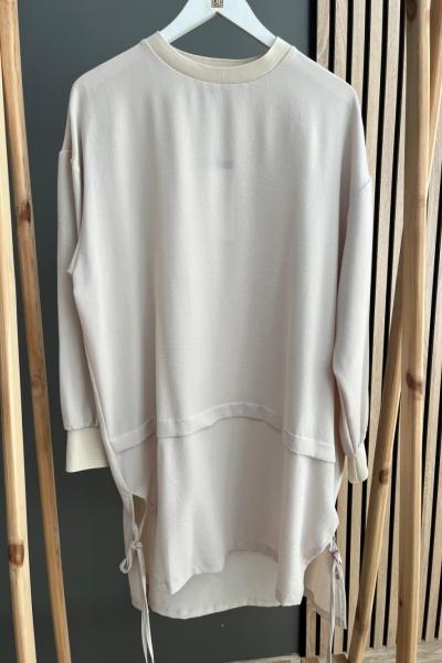 Puane Yanları İp Detaylı Tunik Bej