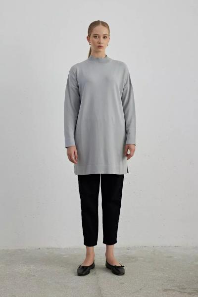 Merwish Yarım Balıkçı Triko Tunik Gri