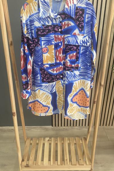 Ahi Desenli Gömlek Saks Mavisi