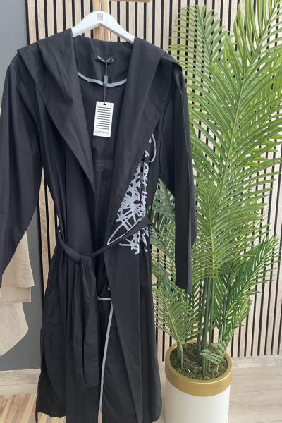 Ceremony Baskılı Kapşonlu Tesi Trenç Siyah