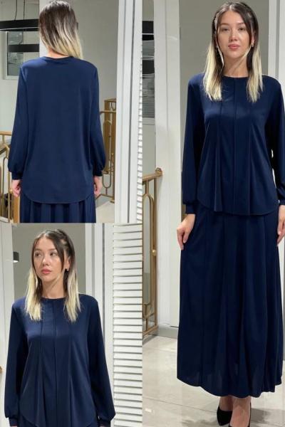 Ceremony Biye Dikişli Örme Krep Takım Lacivert