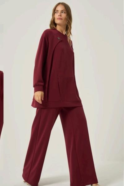 Ceremony 2026 KIŞ Kanguru Cepli Taş İşlemeli Adel Takım Bordo