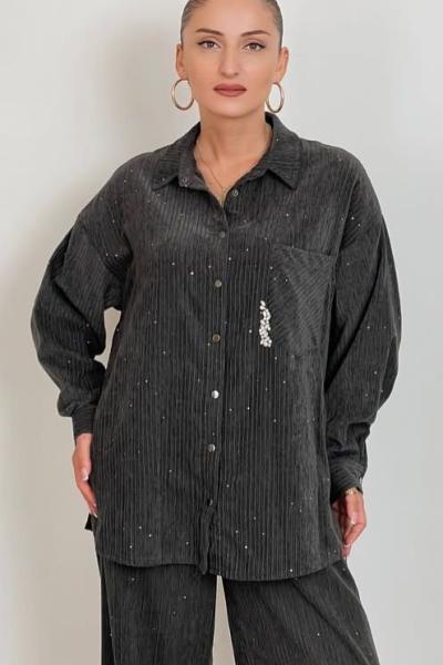 Ceremony Tek Cepli ve İşlemeli Queen Tunik Gri