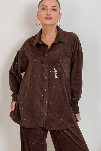 Ceremony Tek Cepli ve İşlemeli Queen Tunik Kahverengi