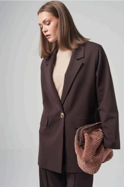 Ceremony 2026 KIŞ Tek Düğmeli Blazer Çelik Ceket Kahverengi