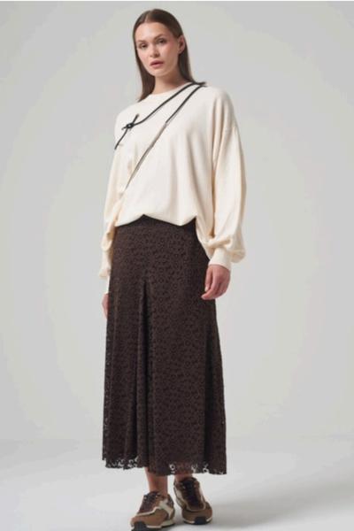 Ceremony 2026 KIŞ Volanlı Dantel Etek Kahverengi